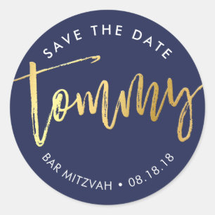 CUSTOM Bar Mitzvah für Tommy Marine + Gold Runder Aufkleber