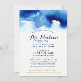 CUSTOM BAR MITZVAH Goldblau Aquarell laden ARI ein Einladung
