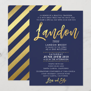 CUSTOM Bar Mitzvah Invite Marine blue + gold LANDO Einladung