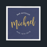 CUSTOM Bar Mitzvah Lunch Marine Goldkalligraphie Serviette<br><div class="desc">von kat massage >>> WWW.SIMPLYSWEETPAPERIE.COM <<<</div>