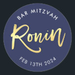 CUSTOM Bar Mitzvah Marine   Gold für RONIN Runder Aufkleber<br><div class="desc">von kat massard >>> WWW.SIMPLYSWEETPAPERIE.COM << < *** HINWEIS - DIE SCHINTENGOLDFOLIENWIRKUNG IST EIN DRUCKENDES BILD ** - - - - - - - - - - - - - - - - - - - - - - - - - - - - - - - - - -...</div>