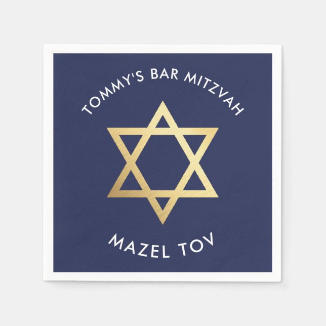 CUSTOM Bar Mitzvah mazel Tov Star Marine + Gold Serviette (Vorderseite)