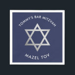 CUSTOM Bar Mitzvah mazel Tov star Marine   Silber Serviette<br><div class="desc">von kat massard >>> WWW.SIMPLYSWEETPAPERIE.COM << Der silberne Stern ist ein Bild von silberner Folie - und nicht wirklich glänzend silber.</div>