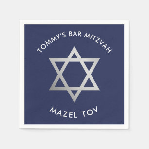 CUSTOM Bar Mitzvah mazel Tov star Marine + Silber Serviette