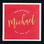 CUSTOM Bar Mitzvah Mittagessen Rote Goldkalligrafi Serviette<br><div class="desc">von kat massage >>> WWW.SIMPLYSWEETPAPERIE.COM <<<</div>