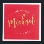 CUSTOM Bar Mitzvah Mittagessen Rote Goldkalligrafi Serviette<br><div class="desc">von kat massage >>> WWW.SIMPLYSWEETPAPERIE.COM <<<</div>