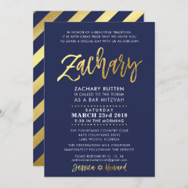 CUSTOM Bar Mitzvah Moderne Marine + Gold ZACHARY Einladung