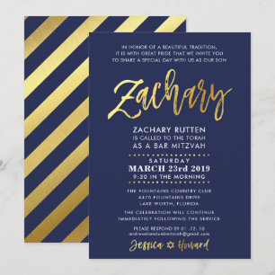 CUSTOM Bar Mitzvah Moderne Marine + Gold ZACHARY Einladung