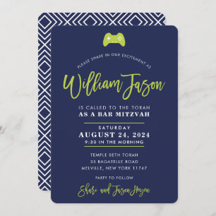 CUSTOM Bar Mitzvah Moderne Marine Limon Einladung