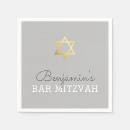 CUSTOM Bar Mitzvah Moderner Goldstar grau Serviette