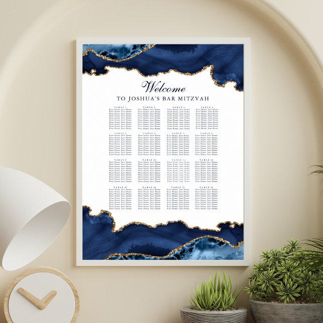 Custom Bar Mitzvah Navy Blue Gold Seekarte Poster (Von Creator hochgeladen)