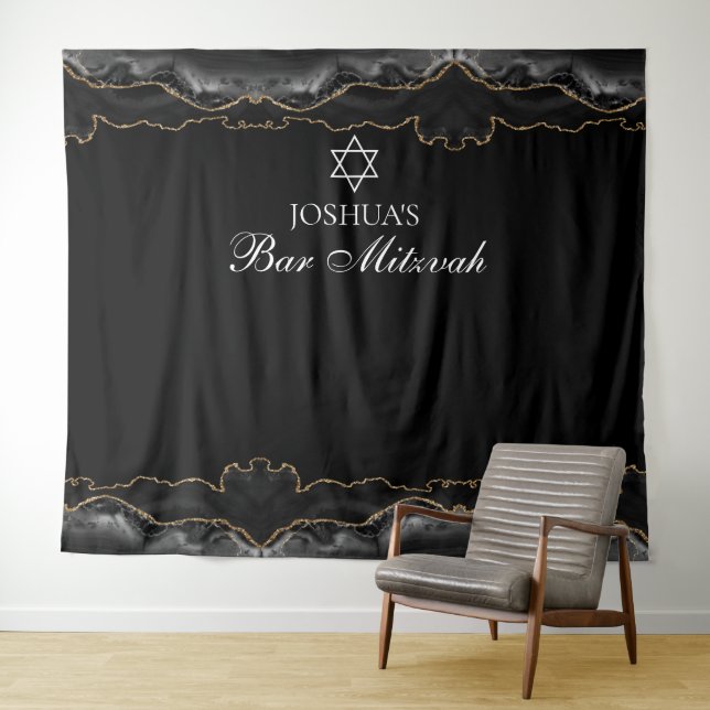 Custom Bar Mitzvah Party Black Gold Foto Stand Wandteppich (Beispiel (Horizontal))