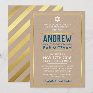 Custom BAR MITZVAH smart fett type gold kraftblau Einladung