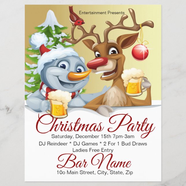Custom Bar Party Santa und Reindeer Flyer (Vorne)