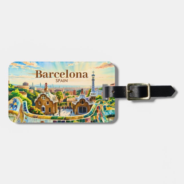 Custom Barcelona Spain Watercolor Park Guell Retro Gepäckanhänger (Vorderseite horizontal)