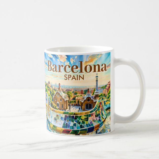 Custom Barcelona Spain Watercolor Park Guell Retro Kaffeetasse (Rechts)