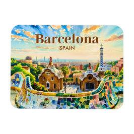 Custom Barcelona Spain Watercolor Park Guell Retro Magnet