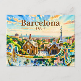 Custom Barcelona Spain Watercolor Park Guell Retro Postkarte