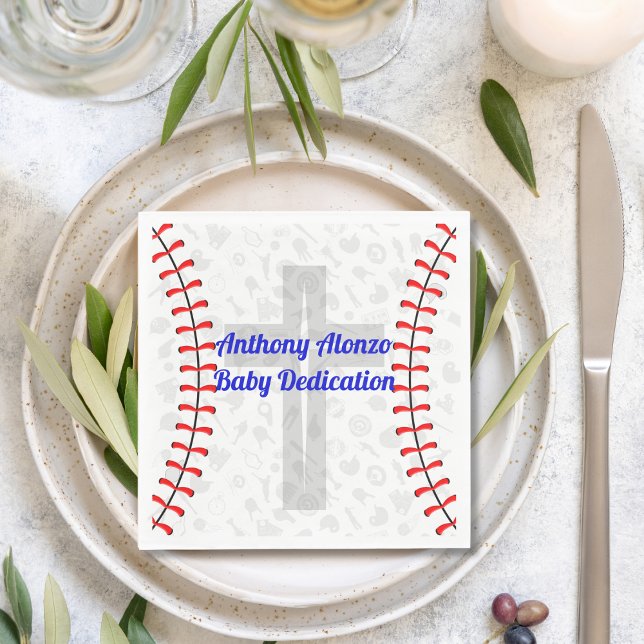 Custom Baseball Baby Dedication Napkins w/ Cross Serviette (Von Creator hochgeladen)
