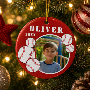 Custom Baseball Ball Red Sports Foto Keramik Ornament