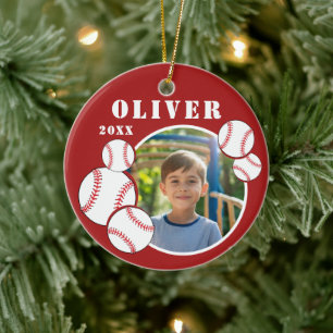 Custom Baseball Ball Red Sports Foto Keramik Ornament