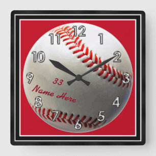 Custom Baseball Clocks with Your Name and Number Quadratische Wanduhr