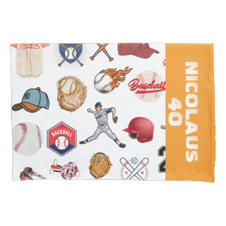 Custom Baseball coach pattern in white and orange Kissenbezug
