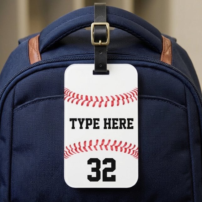 Custom Baseball Team Name Player Number Sports Bag Gepäckanhänger (Personalized baseball luggage tag with custom player or team name and player jersey number.)