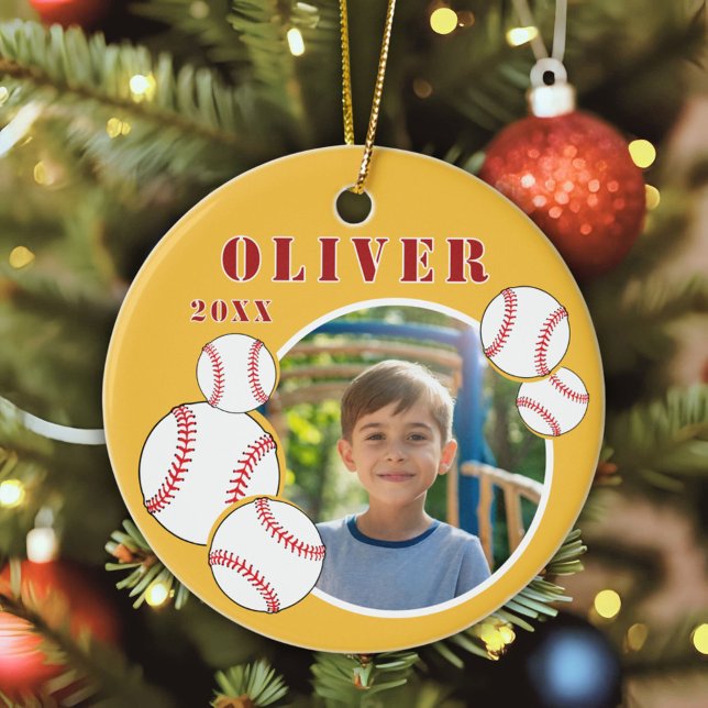 Custom Baseball Yellow Sports Foto Keramik Ornament (Von Creator hochgeladen)