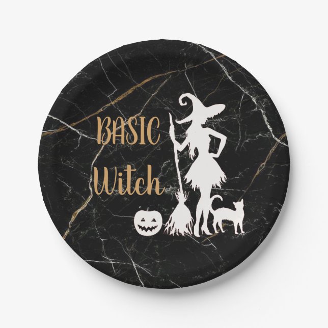 Custom BASIC WITCH w Cat Funny Cool Ästhetik Niedl Pappteller (Vorderseite)