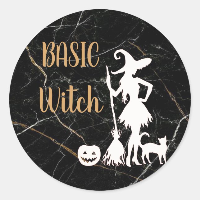 Custom BASIC WITCH w Cat Funny Cool Ästhetik Niedl Runder Aufkleber (Vorderseite)