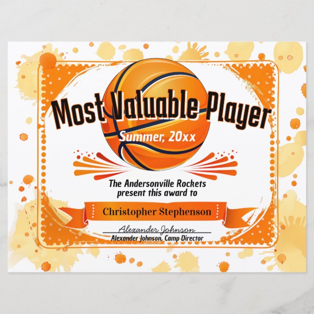 Custom Basketball Award MVP Personalisiert Team Ca (Vorderseite)