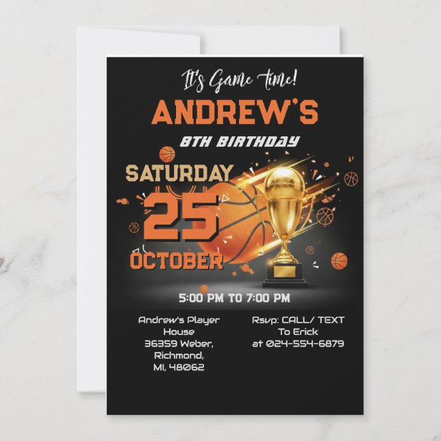 Custom Basketball Birthday Invitation Template Einladung (Vorderseite)