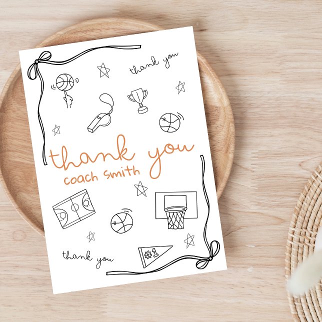 Custom Basketball Coach Thank you Card Doodle Dankeskarte (Von Creator hochgeladen)