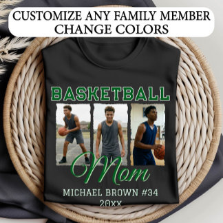 Custom Basketball Mom 3 Photo Collage Name Number T-Shirt