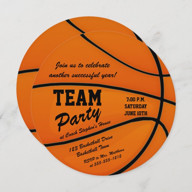 Custom Basketball Team Party Einladung (Vorne/Hinten)