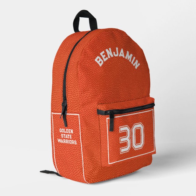Custom Basketball Textured Orange Name  Bedruckter Rucksack (Rückseitige Ecke links)