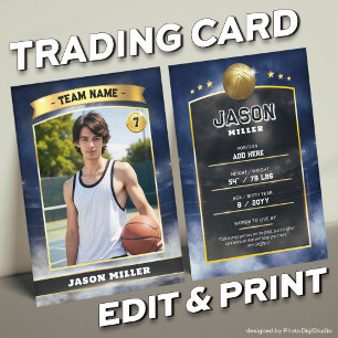 Custom Basketball Trading Card Blue Gold Stadium Telefonnummerkarte