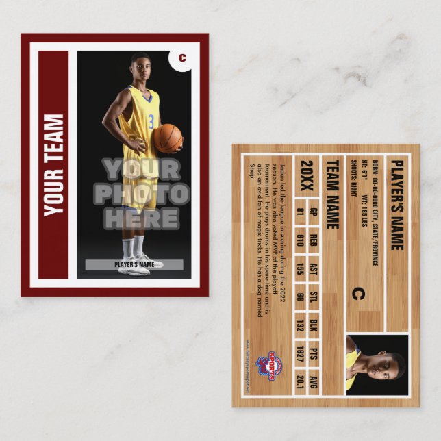 Custom Basketball Trading Card - Dunkelrot Telefonnummerkarte (Vorne/Hinten)