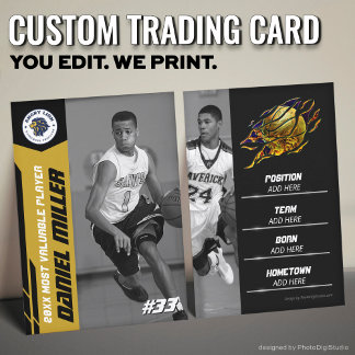Custom Basketball Trading Card, Gold MVP Card Telefonnummerkarte