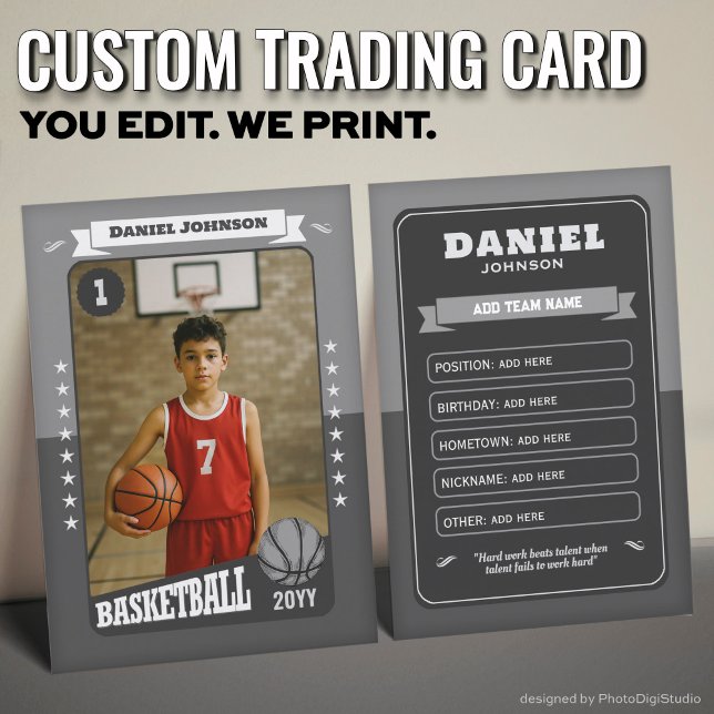 Custom Basketball Trading Card, Gray Retro Player Telefonnummerkarte (Custom Basketball Trading Card, Gray Retro Player Card)