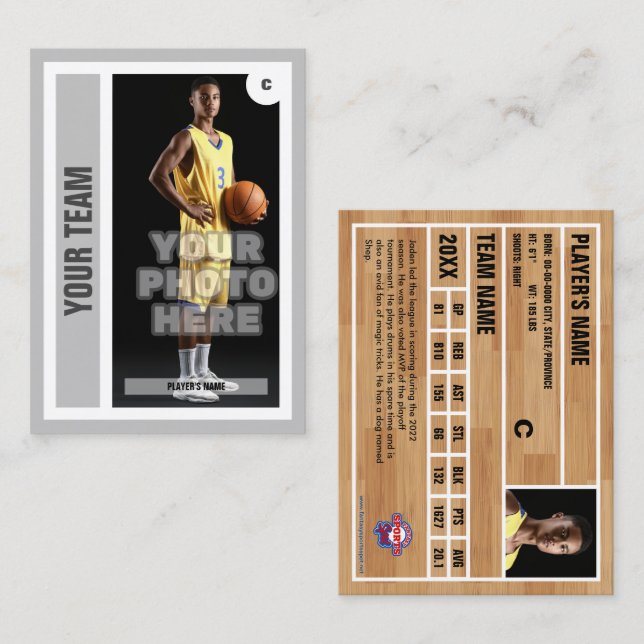Custom Basketball Trading Card - Light Gray Telefonnummerkarte (Vorne/Hinten)