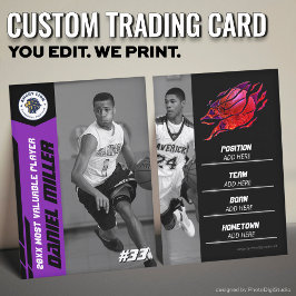 Custom Basketball Trading Card, Purple MVP Card Telefonnummerkarte