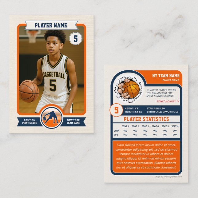 Custom Basketball Trading Card, Retro Player Card Telefonnummerkarte (Vorne/Hinten)
