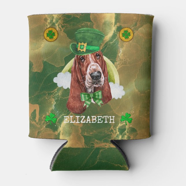 Custom Basset Hound Gold St Patricks Dosenkühler (Vorderseite)