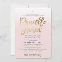 CUSTOM Bat Mitzvah Invite blassrosa gold DANIELLE
