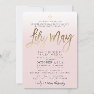 CUSTOM Bat Mitzvah Invite blassrosa Gold LILY MAI Einladung