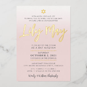 CUSTOM Bat Mitzvah Invite blassrosa Gold LILY MAI Folieneinladung