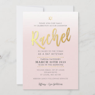 CUSTOM Bat Mitzvah Invite blassrosa gold RACHEL Einladung