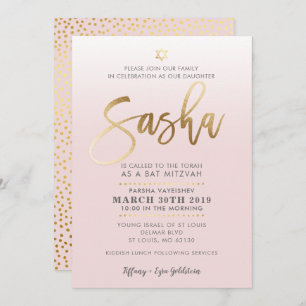 CUSTOM Bat Mitzvah Invite Blassrosa Gold SASHA Einladung